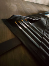 Load image into Gallery viewer, Roll up pencil case in waxed canvas, watercolor paint brush holder, waxed canvas roll up paint brush holder