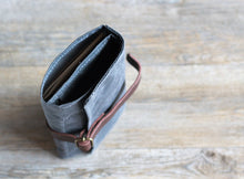 Load image into Gallery viewer, Pencil case roll up in waxed canvas, watercolour paint brush roll case, roll up paint brush holder