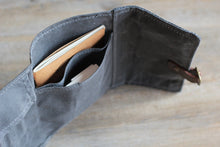 Load image into Gallery viewer, Pencil case roll up in waxed canvas, watercolour paint brush roll case, roll up paint brush holder