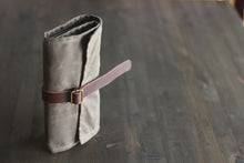 Load image into Gallery viewer, Roll up pencil case in waxed canvas, roll up paint brush holder, roll up pencil case