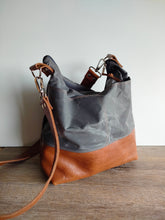 Load image into Gallery viewer, Hobo bag, waxed canvas crossbody bag, leather hobo bag, satchel bag for women

