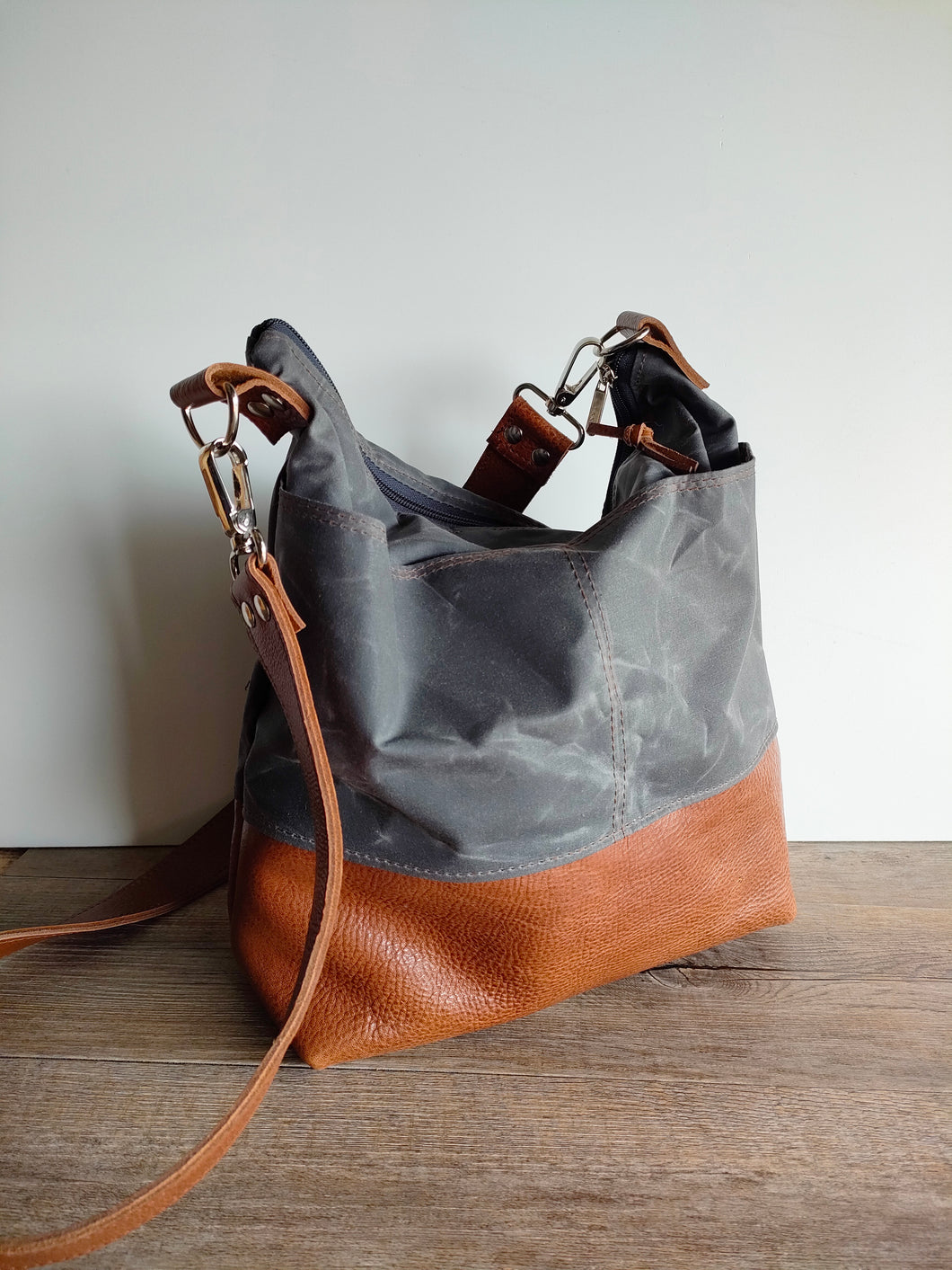 Hobo bag, waxed canvas crossbody bag, leather hobo bag, satchel bag for women
