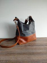 Load image into Gallery viewer, Hobo bag, waxed canvas crossbody bag, leather hobo bag, satchel bag for women
