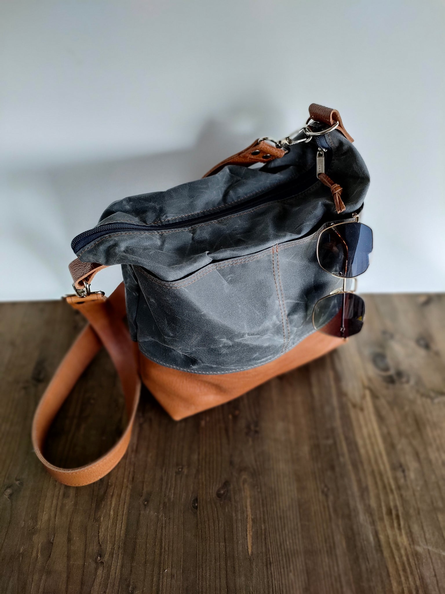 Waxed Canvas Hobo Bag, Convertible Crossbody Tote Bag | Mayko Bags OffwhiteCanvas / No initials