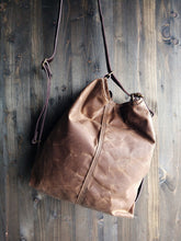 Load image into Gallery viewer, Waxed canvas crossbody bag, canvas bag convertible to backpack, hobo style purse
