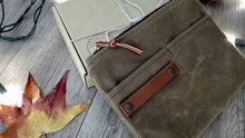 Load image into Gallery viewer, Waxed canvas zipper pouch, personalized gift , makeup bag, waxed canvas bag purse,  gift for boyfriend,  wallet,  passport cover
