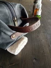Load image into Gallery viewer, Travel toiletry bag, dopp kit for men, personalized mens toiletry bag, travel bag, anniversary gift for him, groomsmen gift, , canvas toiletry bag
