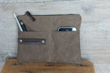 Load image into Gallery viewer, Waxed canvas zipper pouch, personalized gift , makeup bag, waxed canvas bag purse,  gift for boyfriend,  wallet,  passport cover
